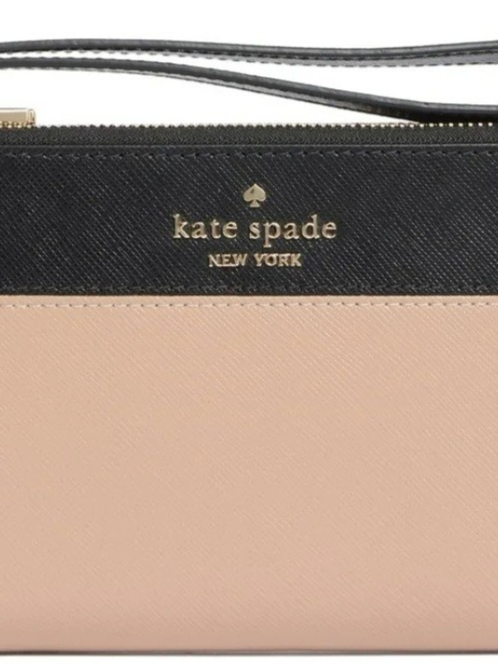 Kate Spade NY Two-Tone Wristlet  Madison Saffiano Leather Black & Blush